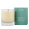 A Shampure Candle in a glass jar next to its cylindrical green paper packaging. - SAAB Salon Spa | Ottawa On, Canada