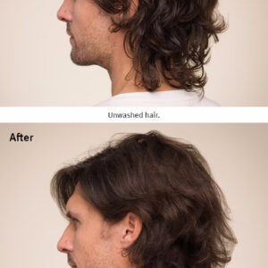 Side profile of a person with shoulder-length hair. The 