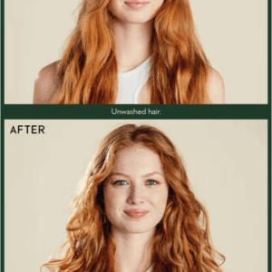 Top: Woman with long, wavy red hair labeled