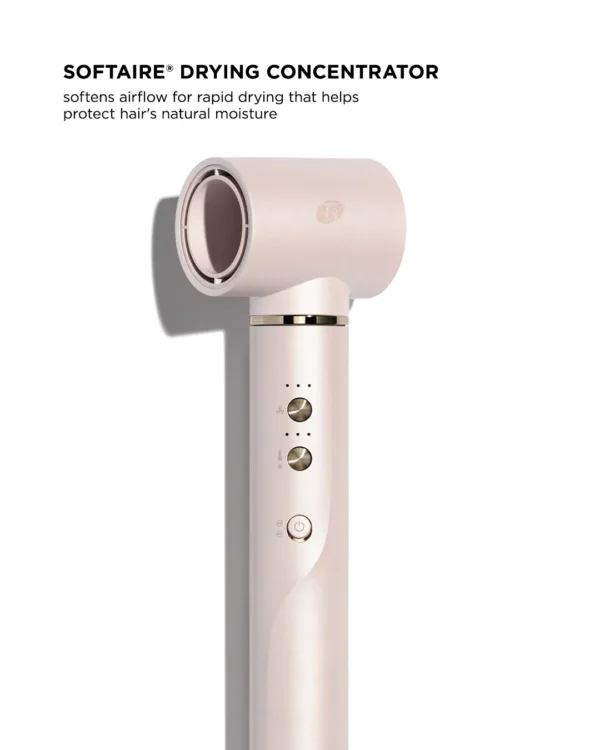 The T3 Aire360 is a beige hair dryer with handle controls, designed for fast drying while preserving natural moisture. - SAAB Salon Spa | Ottawa On, Canada