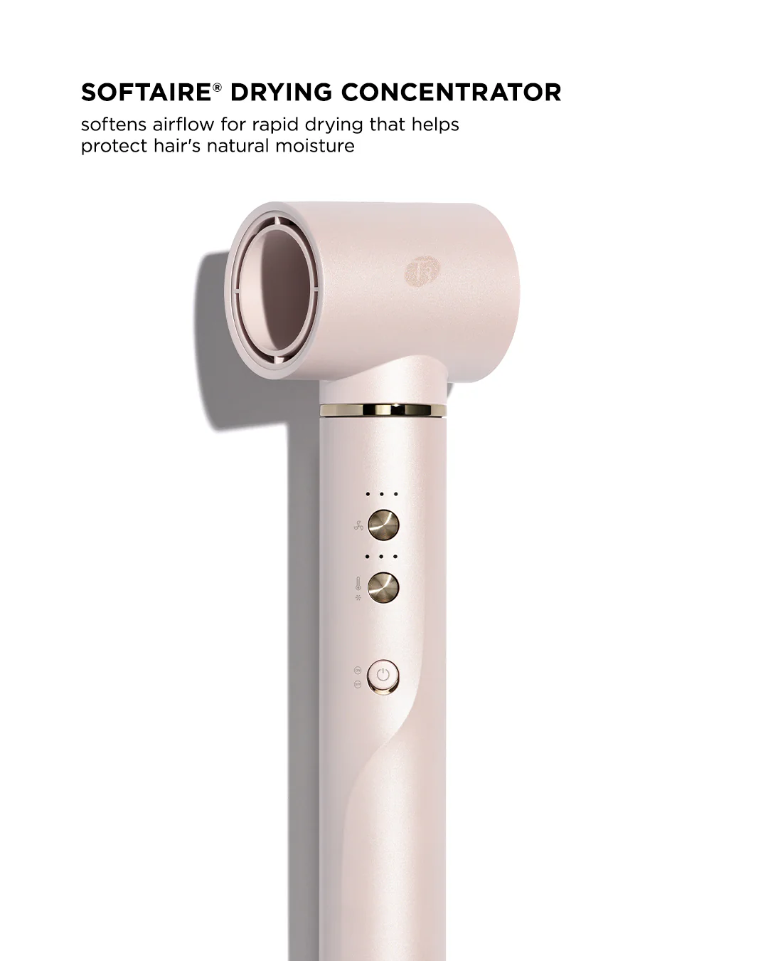 The T3 Aire360 is a beige hair dryer with handle controls, designed for fast drying while preserving natural moisture. - SAAB Salon Spa | Ottawa On, Canada
