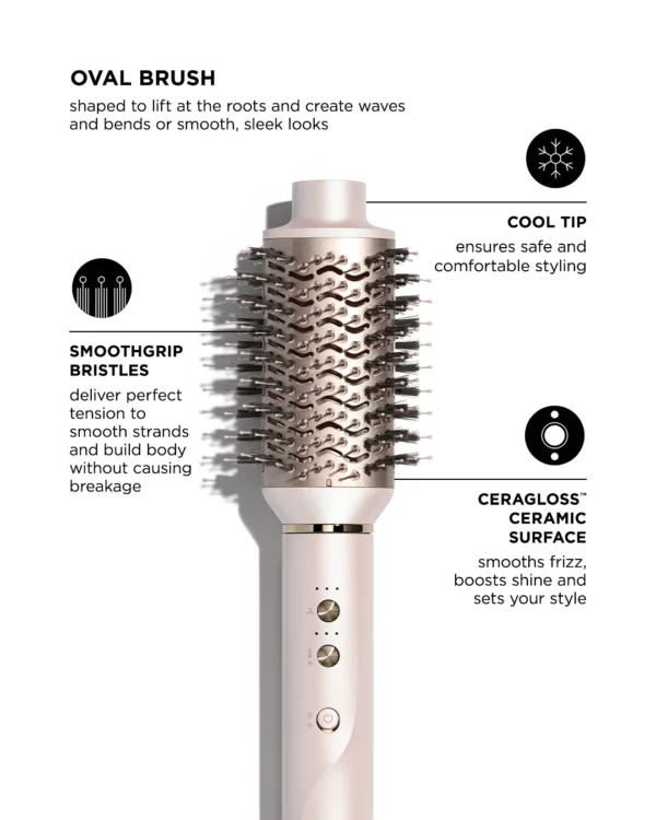 The T3 Aire360 is an oval brush tool featuring a cool tip, SmoothGrip bristles, and a Ceragloss ceramic surface to smooth, lift roots, create waves, and reduce frizz. - SAAB Salon Spa | Ottawa On, Canada