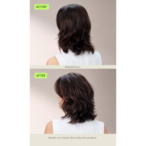 Split image showing the back of a woman’s head before and after using Tousle Texture; hair appears smoother and fuller in the after image. - SAAB Salon Spa | Ottawa On, Canada