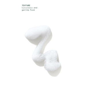 A dollop of Beautifying Foaming Hand Wash foam on a white background, with text reading “TEXTURE Luxurious and gentle foam.” - SAAB Salon Spa | Ottawa On, Canada